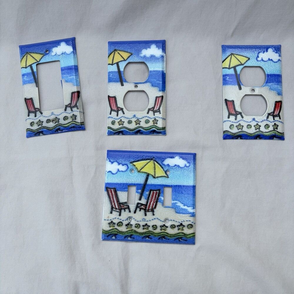 ADRIENNE BLUM  Enamel Double Switch Cover - Beach set